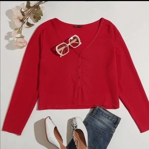 Red Button-Front Ribbed Top - NWOT